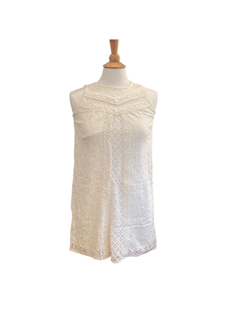 Xhilaration Creaml Lace Embroidered Sleeveless Mini Babydoll Dress, XS